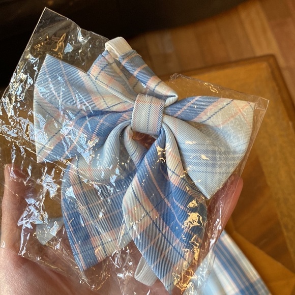 Lolita Pleated School Girl Mini Skirt Blue Pink Hair Bow Women’s Size 26 NWT - Picture 9 of 10